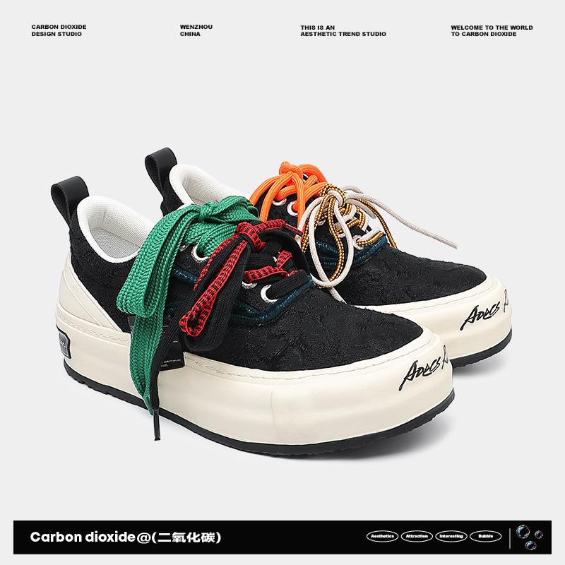 

Star with the same spring and summer low-top board shoes men s fringed rough edge black and white handmade couple casual versatile vulcanized shoes 44