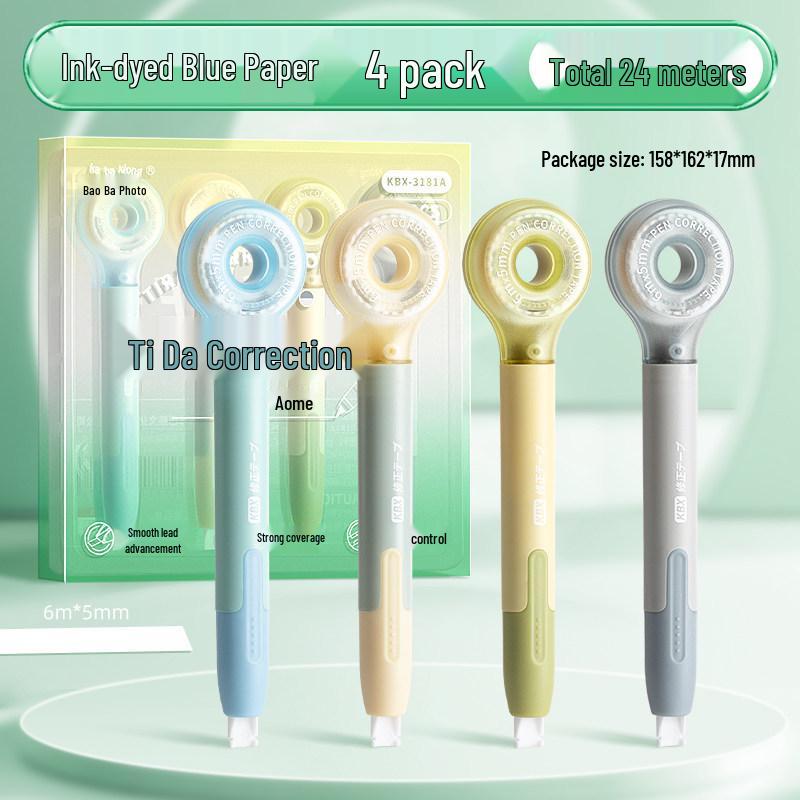 Pen-Style High-Capacity Correction Tape with Push-Button Design, Silent Operation, for Students