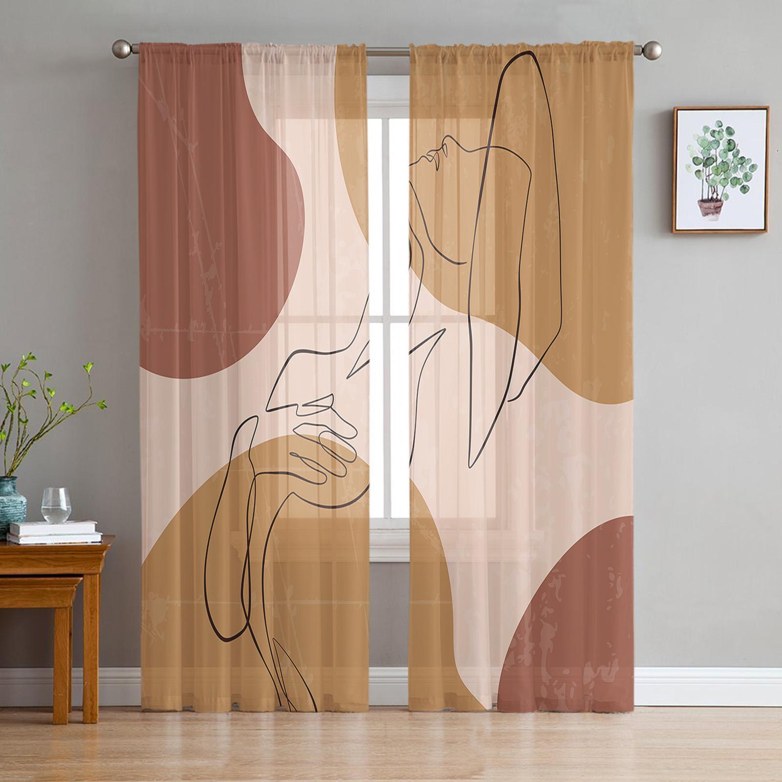 

Простые абстрактные шторы с линейным рисунком для гостиной, роскошные тюлевые шторы для детской спальни, современные прозрачные шторы для кухни 135W x 114H(cm)