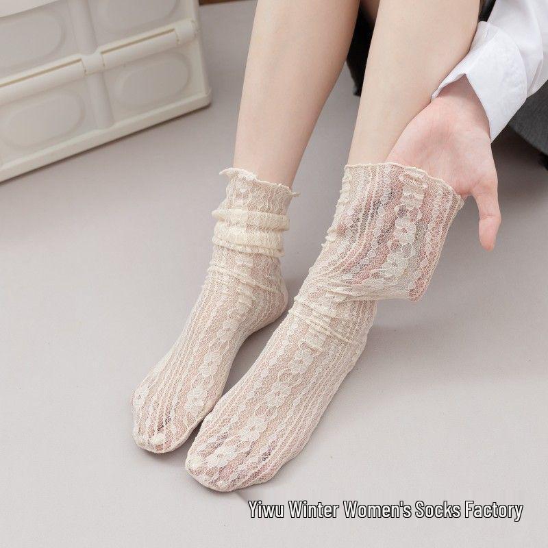 Lolita Lace Calf Socks - Breathable Mid-Tube White Socks for Women (Spring/Summer)