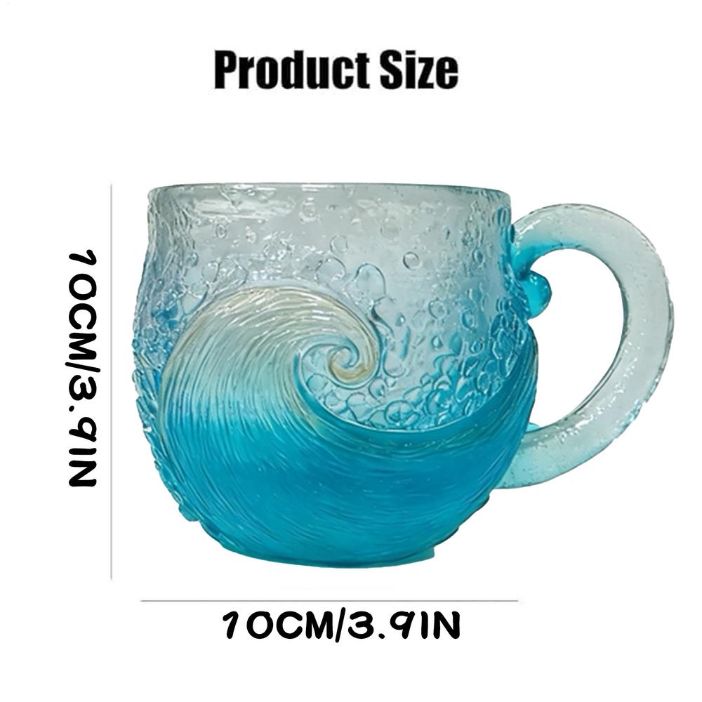 Ocean Wave Glass Mug Hand Blown Heat Resistant Coffee Tea Cup Nautical Aesthetic Drinkware Home Handcrafted Decoration
