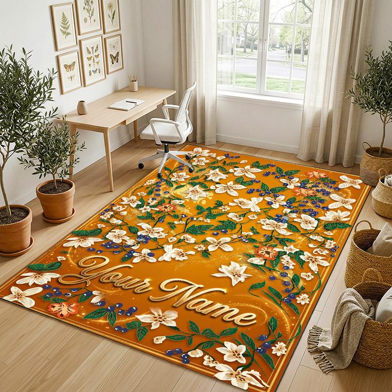 Alfombra de Terciopelo de Cristal con Temática de Jardín Floral Alfombrilla Suave Personalizada con Nombre y Texto Decoración del Hogar