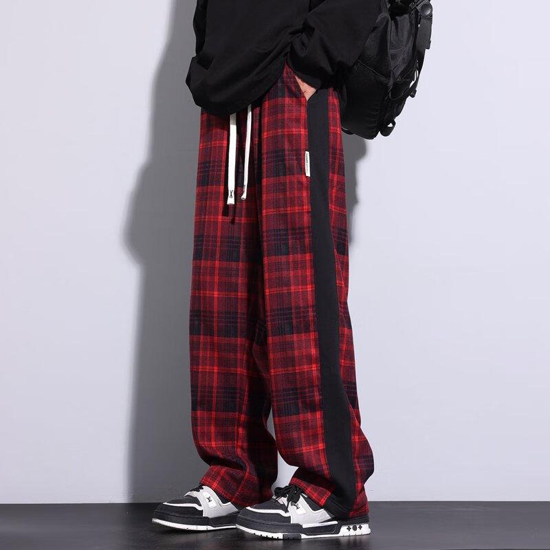 NASA MARVEL Men's Plaid Loose Fit Wide-Leg Casual Pants