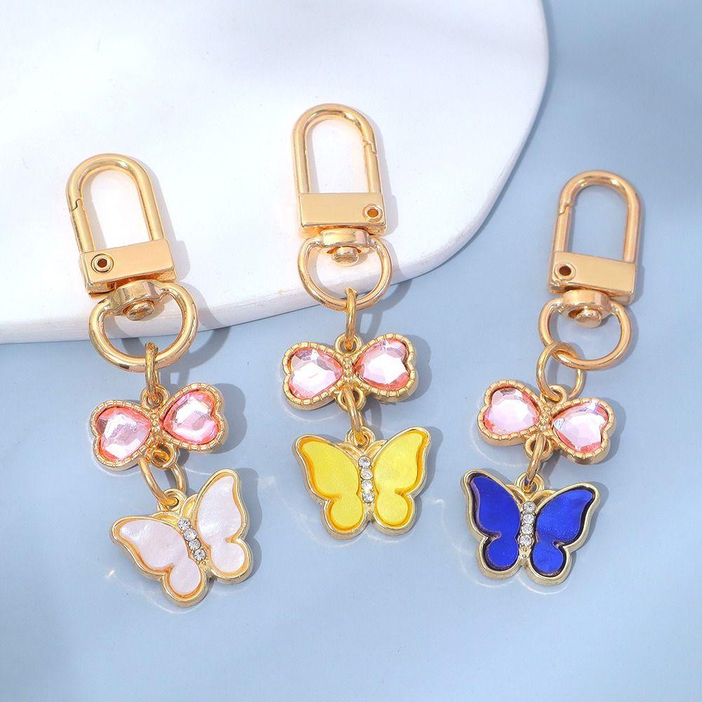 7PCS Ornaments Crystal Bow Key Chain Y2K Key Ring Colorful Rhinestone Butterfly Keychain  Gifts