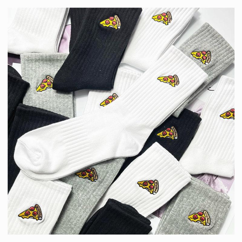 Japanese Version Of Trendy Brand Cartoon Pizza Burger Embroidered Socks Retro Outer Wear Sports Mid-Tube Cotton Socks