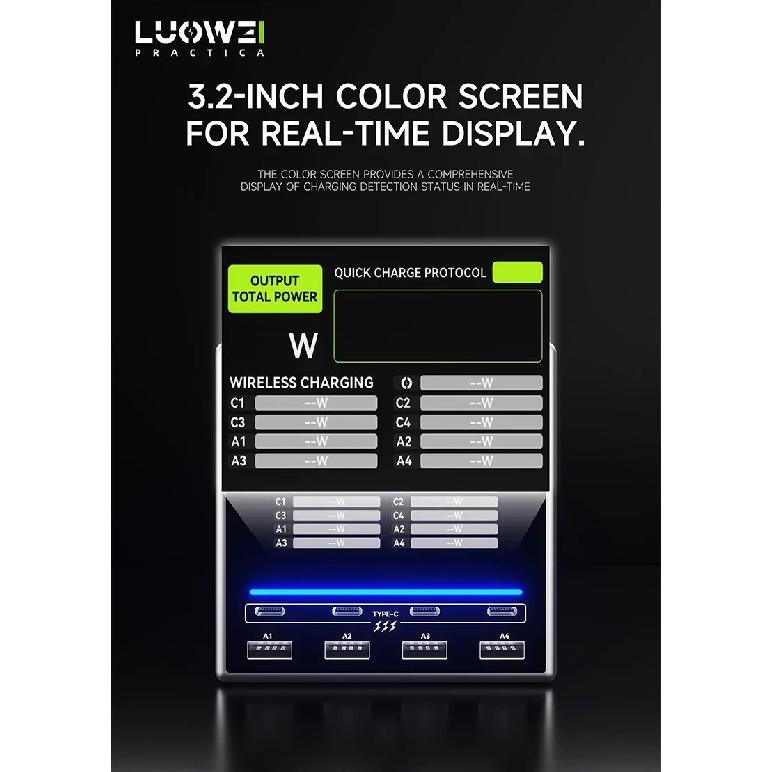 Luowei LW-U1 140W Raptor Desktop Charging Station 15W Wireless Fast Charging for Phone Watch PC Multi Port USB Charger
