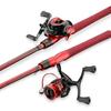 Red ML Power Long Cast Baitcasting & Spinning Rod Set with Integrated Handle