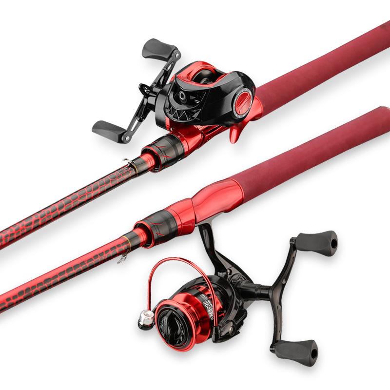 Red ML Power Long Cast Baitcasting & Spinning Rod Set with Integrated Handle