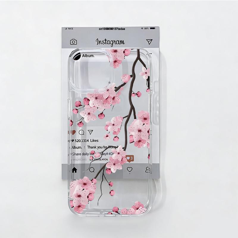 Pink Peach Blossom Phone Case for IPhone 17 Air 16 15 14 13 12 11 Plus Pro Max Mini X XS XR Plus White Plum Flowers Clear Cover