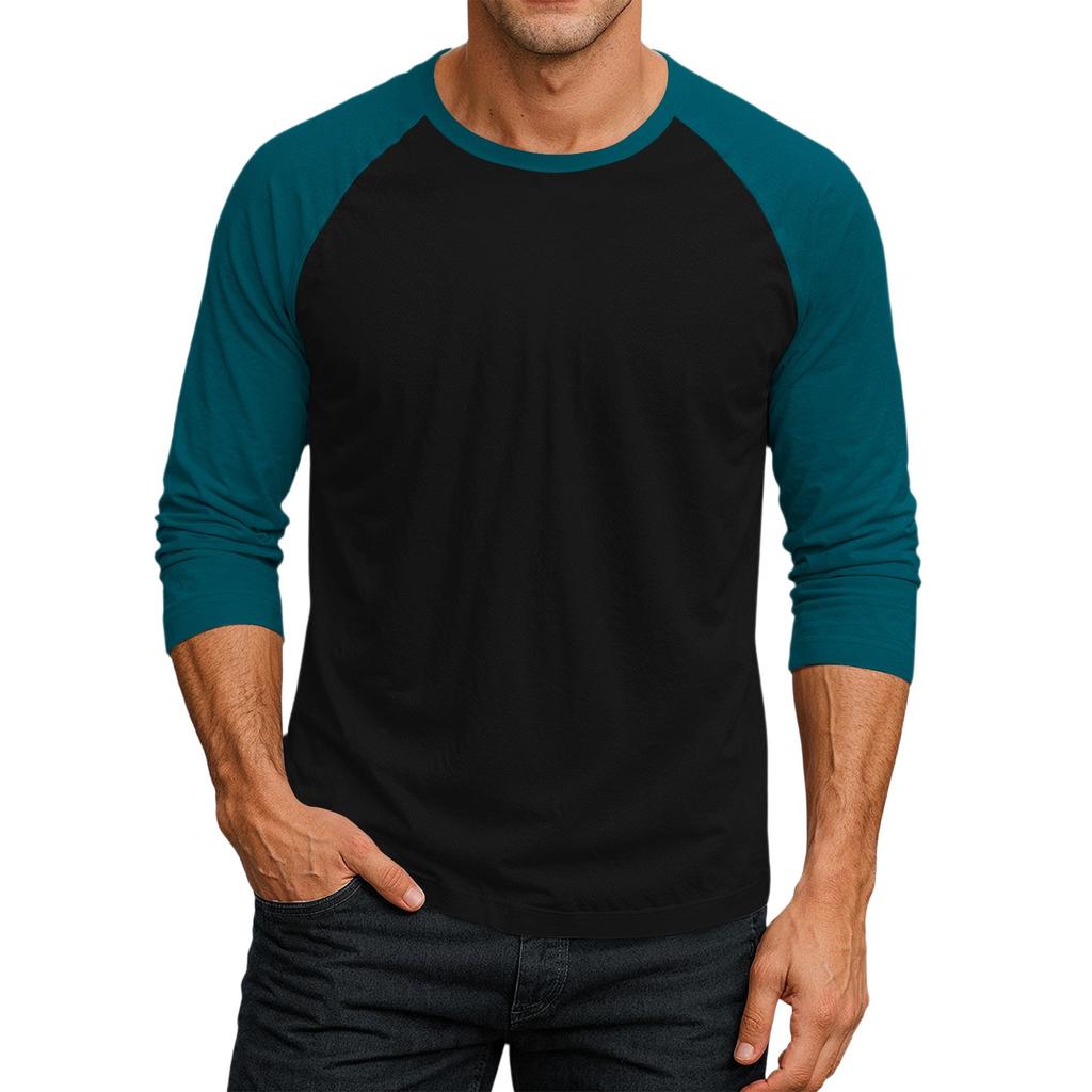 Men's Round Neck Contrast Color Raglan Three-quarter Sleeve Top T-shirt