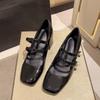 Fashion Pink Double Breasted High Heels for Women 2024 Summer New Thick Heeled Square Toe Japanese Gentle French Mary Jane Women's Shoes