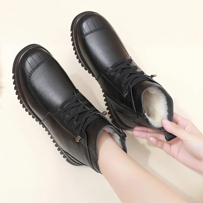 Thickened Cow Leather Mom Cotton Shoes Soft Bottom Anti-Slip Middle-Aged And Elderly Mom Boots Factory Direct Wholesale