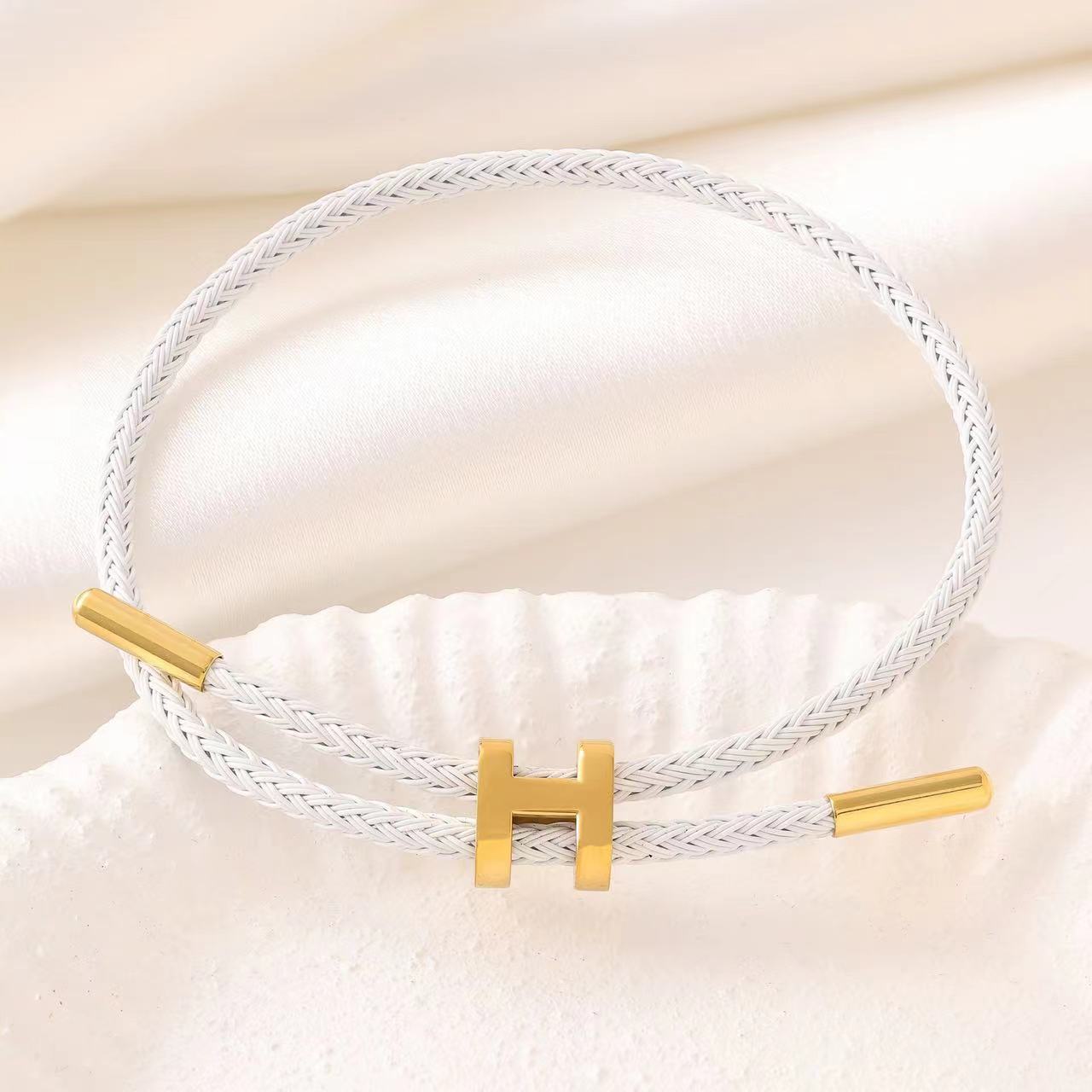 Glückliche gewebte Design-Armbänder für Paare mit T-Bar-Verschluss aus Edelstahl und Seil white