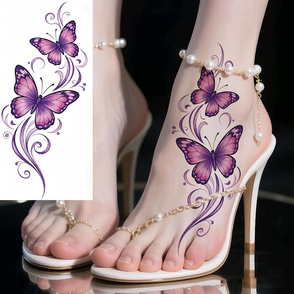 1 Sheet Colorful 3D Rose Flower Butterfly Temporary Tattoos For Women Adults Hand Foot, Waterproof Realistic Fake Tattoo Sticker