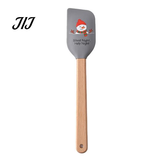 Heat Resistant Kitchen Gadgets Silicone Spatula with Wooden Handle, Christmas Tree/Snowman/Santa Claus/Elk Pattern Hanging Hole Decor, Non-stick