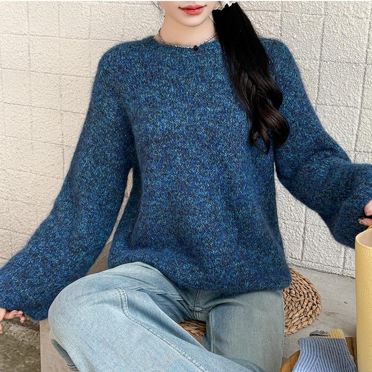 Women Soft Knit Sweater Round Neck Pullover Autumn Winter Cloud Yarn Cozy Oversized Fashion Tops