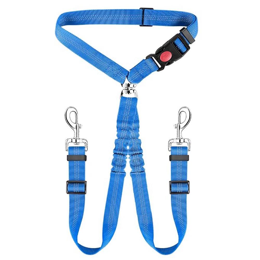Adjustable Pet Safety Seat Belt Stretch Car Dog Safety Rope Two Dog Lead  for Dogs темно-синий