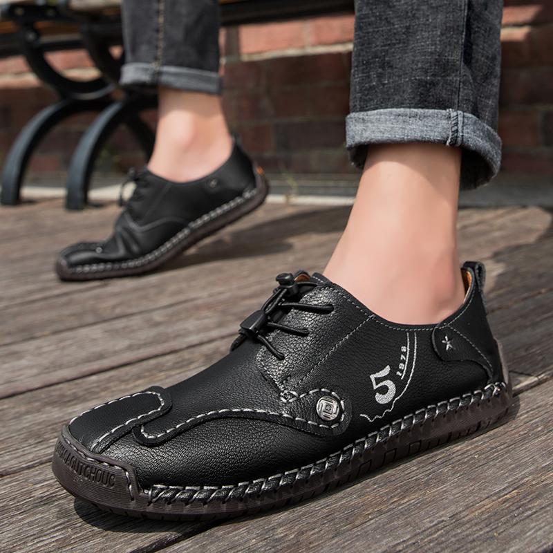 Fashion Handmade Leather Men Shoes Casual Slip on Loafers Breathable Leather Shoes Mens Flats Hot Sale Moccasins Tooling Shoes Plus Size