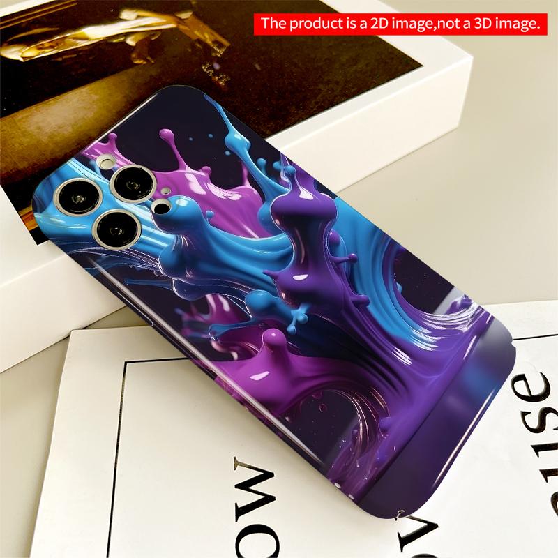 2DFlat Vibrant Blue Purple Splash Art Phone Case All inclusive film hard iPhone case, compatible with iPhone 18 Pro Max 17 16 15 14 13 12 11