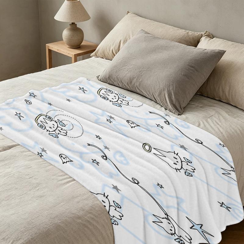 Lightweight Flannel Throw Blanket - Cute Cat Print, Soft & Cozy, Perfect for Home Napping, Room Decor, Christmas & Halloween