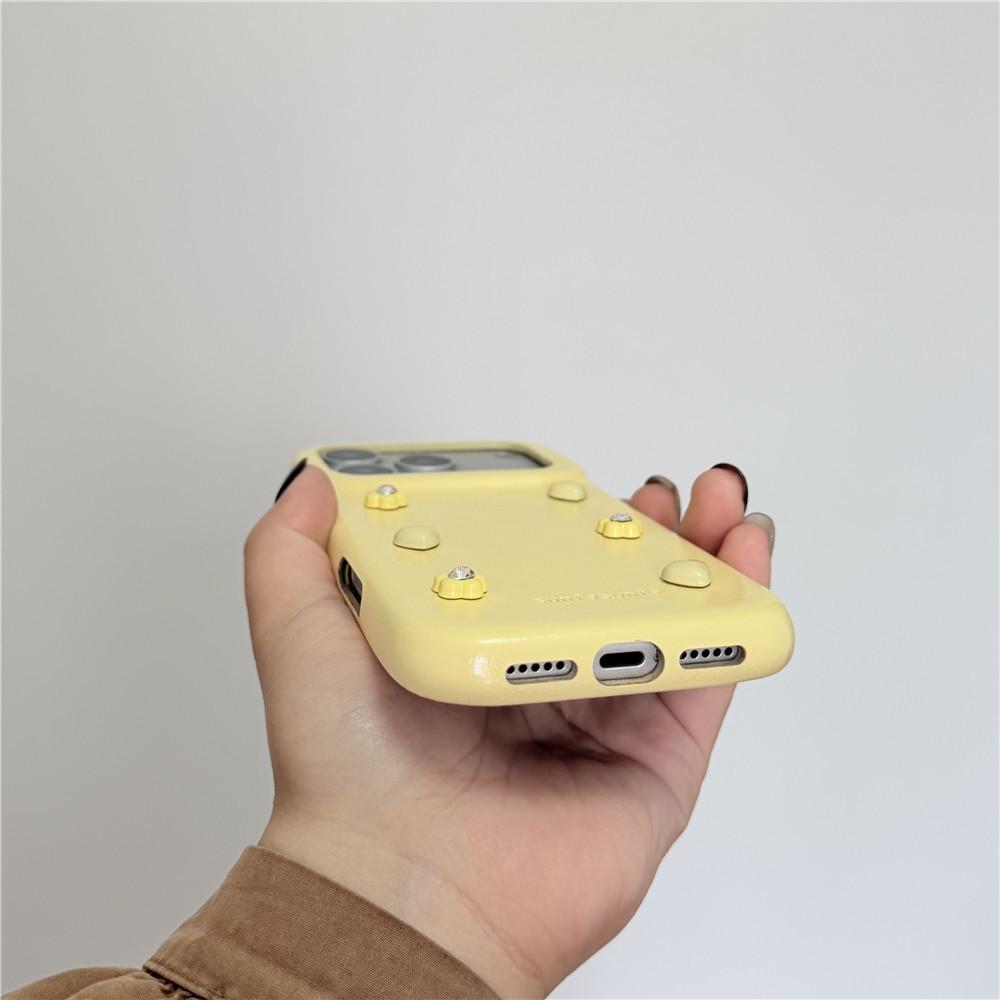 Spring Floral Yellow Pearl Phone Case - Compatible with iPhone 14, 15, 16 Pro, 17 Pro, Drop-Proof, for Women