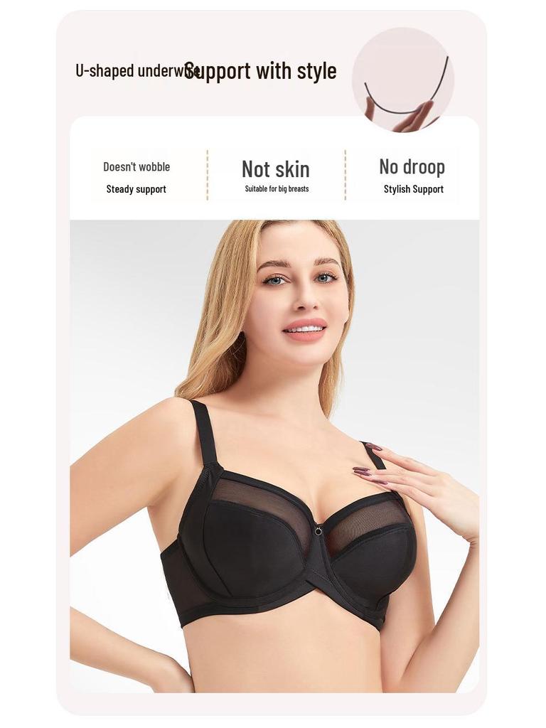 Grenzüberschreitender Übergrößen-Damen-BH gegen Hängen, atmungsaktiver Mesh-BH - Unterstützung für große Oberweite