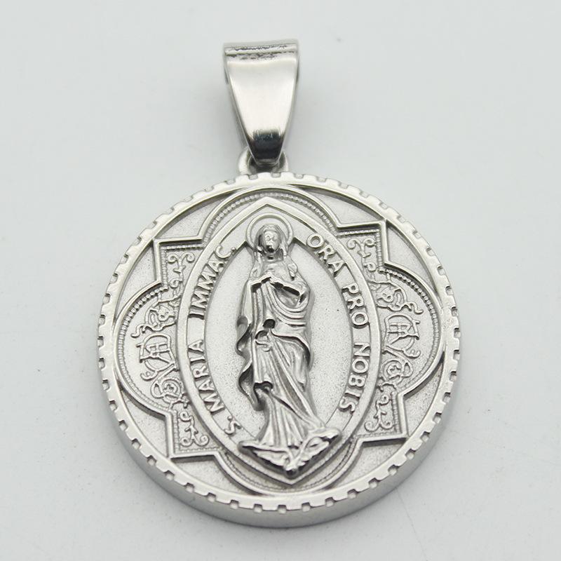 Necklace Maria Pendant Medal Necklace Stainless Steel Pendant Stainless Steel Jewelry