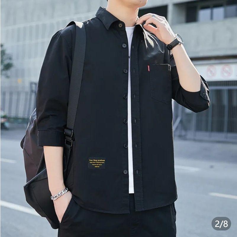 Fashionable Brand Thin Shirt Summer Trendy 7-quarter Sleeve Men's New Style Business Casual Work Versatile Jacket Youth Trend