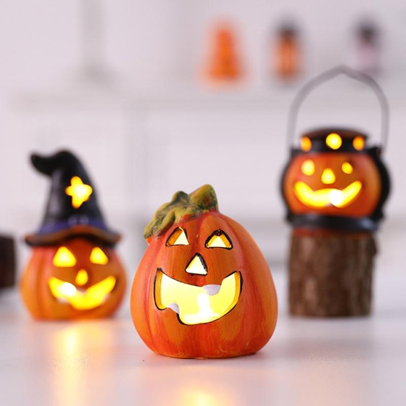 Ceramic Pumpkins Night Light Hollowed Pumpkins Lamp Halloween Decoration For Indoor and Outdoor Party Tabletop Display