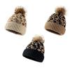 Leopard-print Knitted Wool Cap for W/Pompon Women Beanie Outdoor Casual Winter H