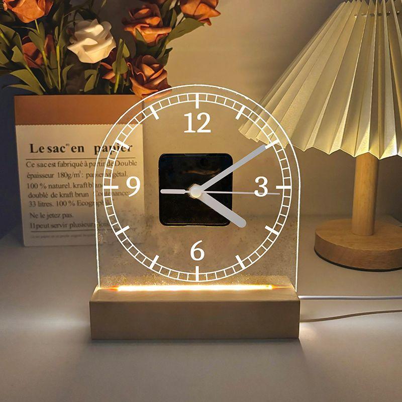 Simple and Fashionable Acrylic Transparent Clock LED Luminous Night Lamp Clock Desktop Ins Style Ornaments Silent Home Use