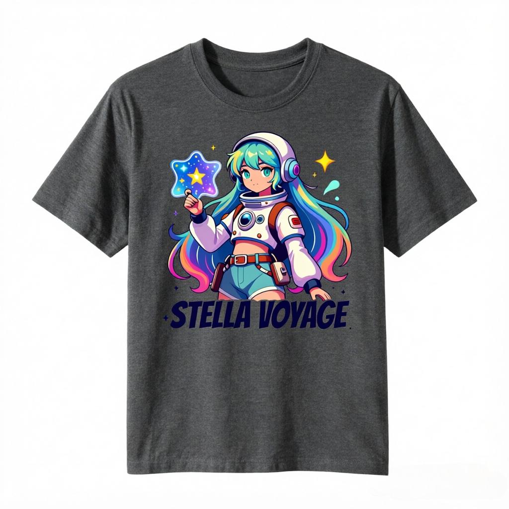 Stella Voyage Anime Space Girl With Star Print TShirt Unisex Unisex Casual Cotton Tee Short Sleeve Unisexga Cosmic Unisex Tops