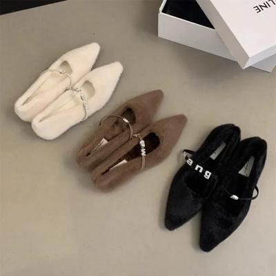 Pantofi de pluș cu vârf ascuțit pentru femei Toamnă Iarnă Purtare 2025 Noi Pantofi simpli cu talpă plată pentru femei cu pluș Cizme de damă Zapatos