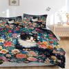 3pcs Colorful Garden Cat Print Cover Set Ultra Soft, Breathable, and Comfortable Bedding with Stylish Design for Bedroom and Guest Room Decor 1 C