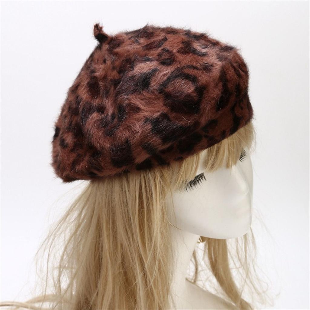 French Style Soft Beanie Hat Berets for Women French Hat Leopard Print Hat Beret