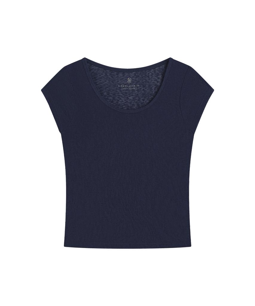 Siyajyu Sitp5300 See-Through Cap Sleeve Slim Short Sleeve T-Shirt_Navy