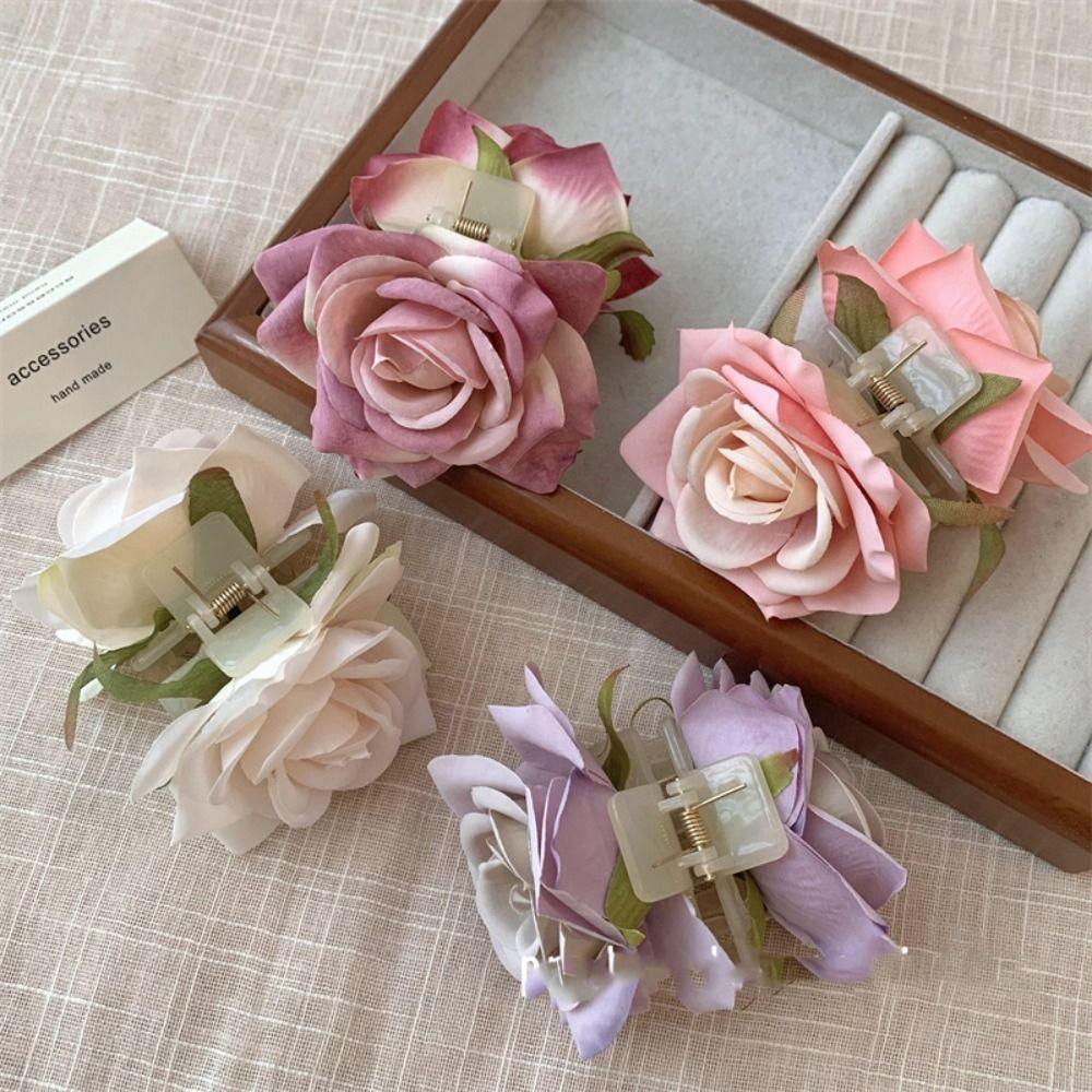 Cloth Flower Hair Claw Ponytail Clip Large Shark Clip Fashion Rose Hair Clip  Girl