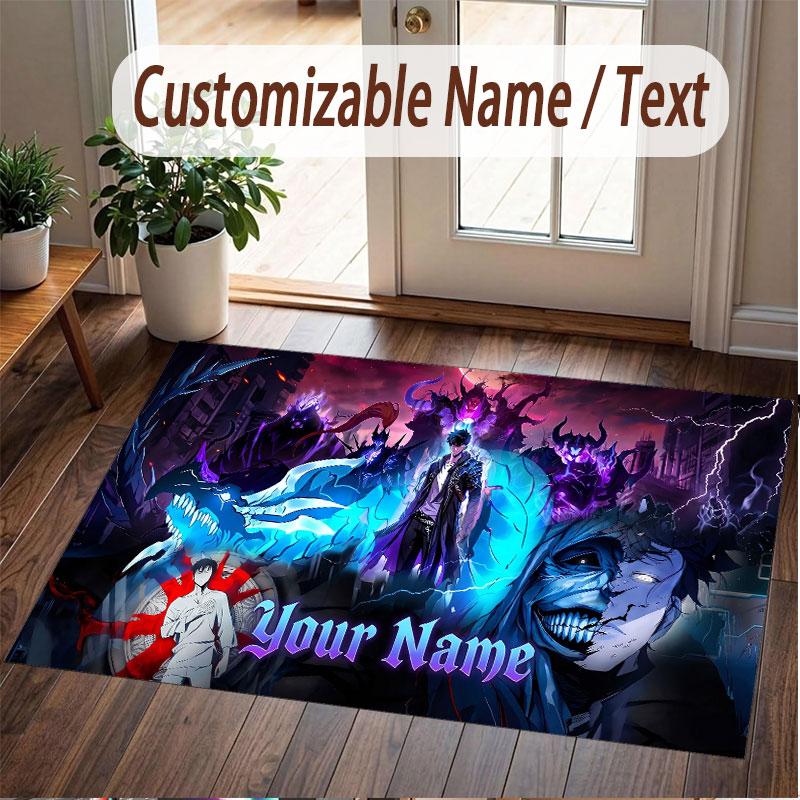 Custom Name Crystal Velvet Rug,Solo Leveling Comfortable Anti Slip Floor Mat For Room Decoration