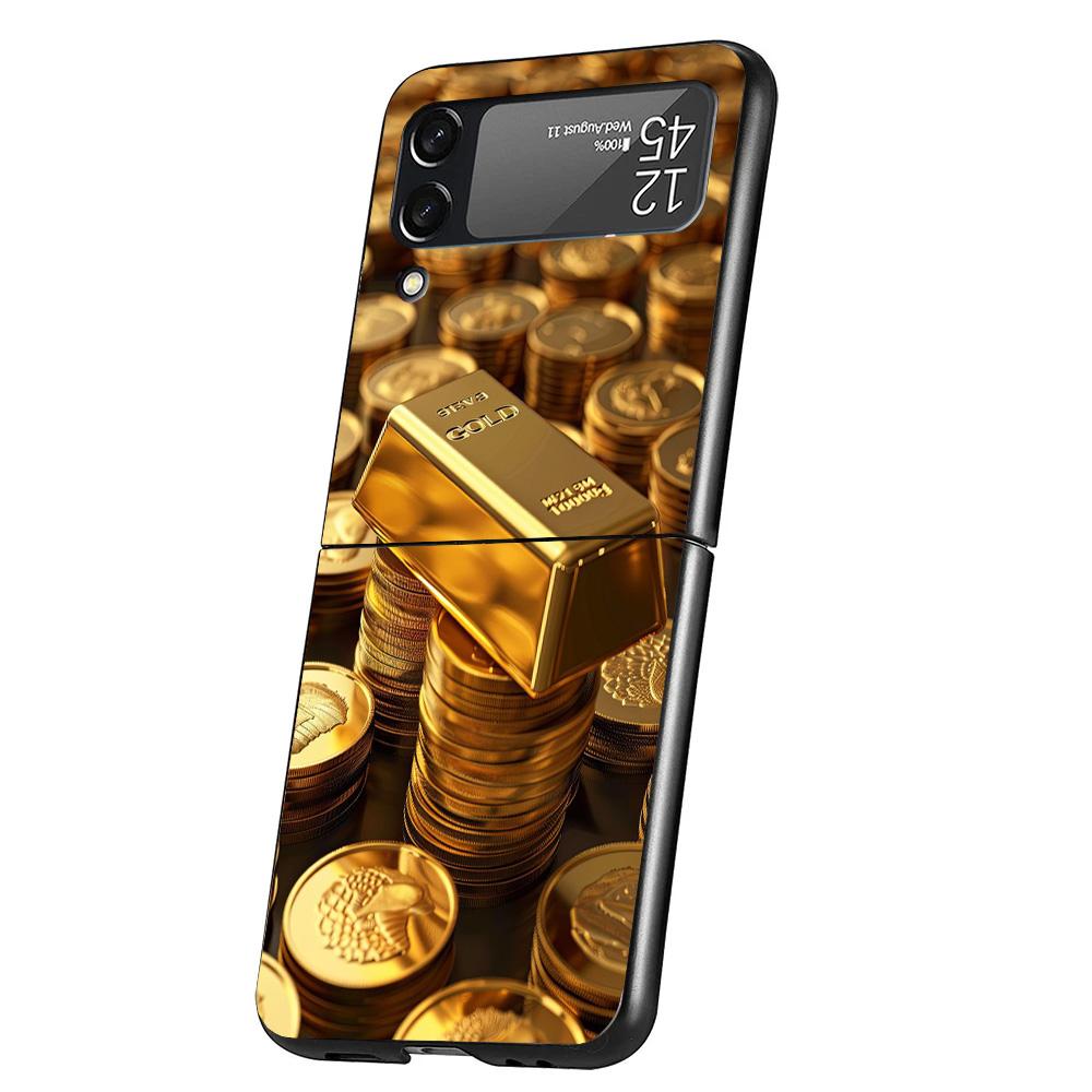 Fine Gold Pattern Printing Case Phone Cover for Samsung Galaxy Z Flip 7 6 5 4 3 5G ZFlip7 ZFlip6 ZFlip5 ZFlip4 ZFlip3 Black Fund