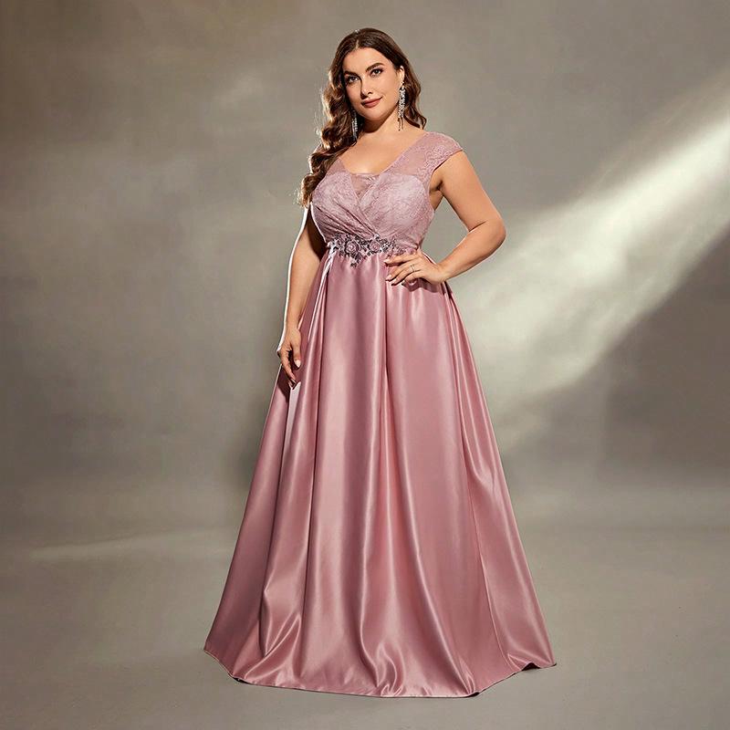 Plus Size Solid Color Sexy Long Evening Dress for Birthday Party
