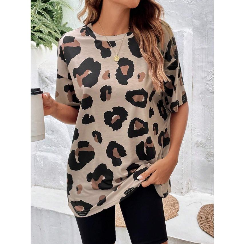 Summer Round Neck 3D Leopard Print T-shirts Fashionable Casual Short Sleeved Women's T-shirts