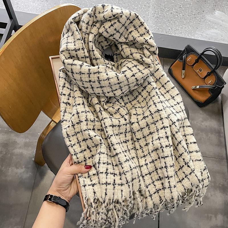 Scarf women's winter new college style black and white plaid scarf imitation cashmere warm shawl thickened men's scarf
