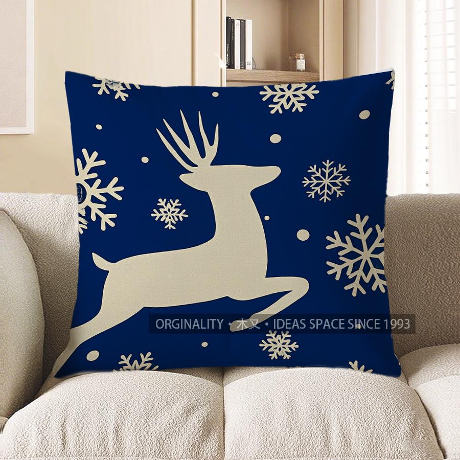 Home Decor Leaping Deer with Snowflakes Throw Pillow Cover Pattern Cushion Cover Suitable for Sofa Bedroom Car Pillow Cover