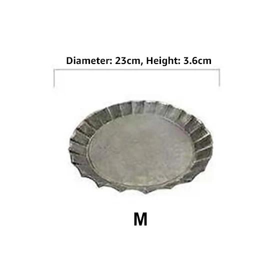 Unique Floral Rim Handcrafted Vintage Antique Metal Tray Ribboned Round Iron Tray Rustic Retro Tray for Home Church Wedding