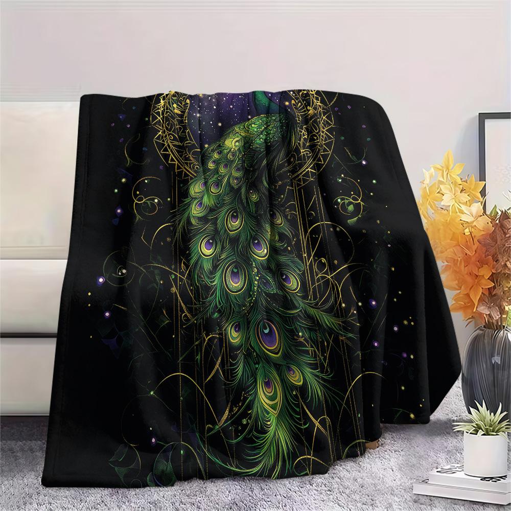 Peacock Spreading Its Tail  Print Flannel Blanket, High quality Comfortable for All Seasons, Home Decor, Warmth and Comfort