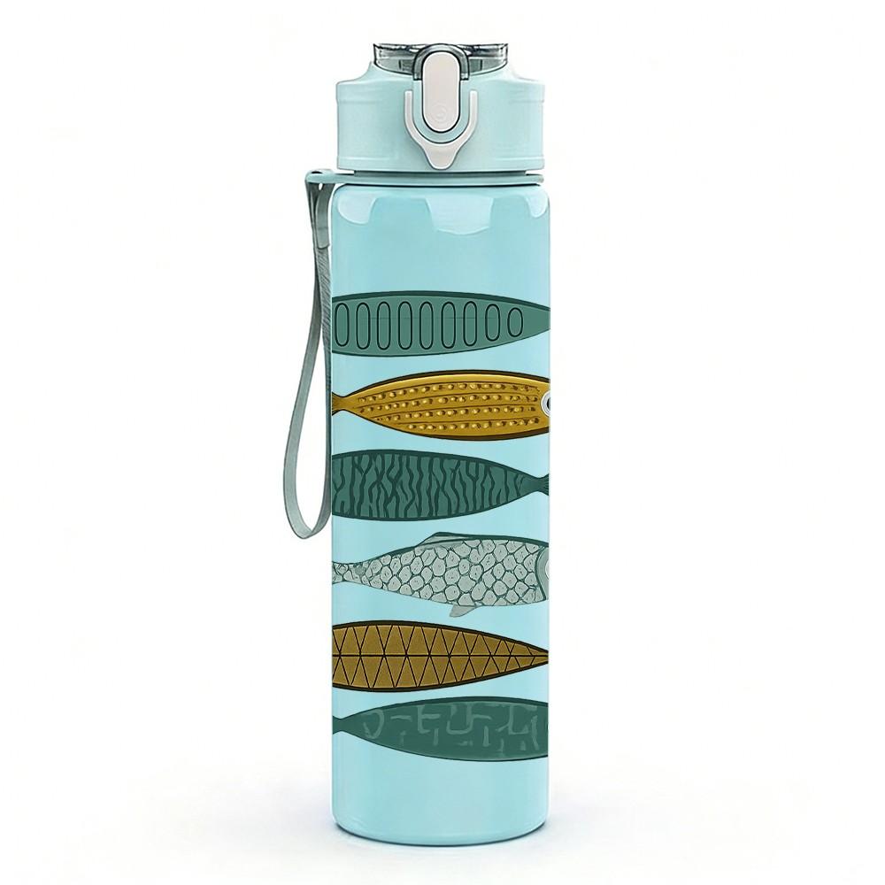 1PC School Fish Stack Pattern 750ml Color Plastic Sports Water Bottle Leakproof Flip Straw Lid Suitable for Sports Office Home Use