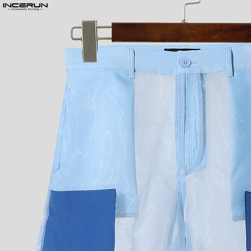 INCERUN Men High Waist Zip-up See Through Perspective Party Long Pants Trousers