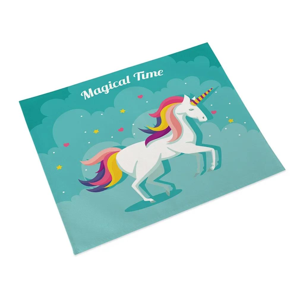 6PC Cartoon Pink Table Mat Unicorn Individual Placemats Coasters Set Pad On The Table Cup Pad Place Mats For Dining Table