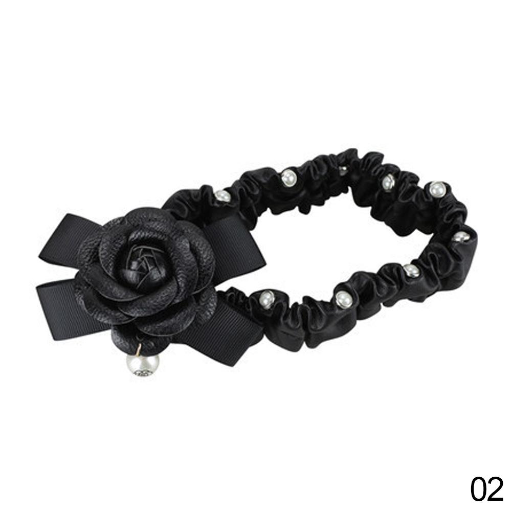 

Чехол на зеркало заднего вида для салона автомобиля, из ПУ кожи, с жемчужным цветком камелии, аксессуары для украшения зеркала заднего вида, для женщин, девушек чёрный