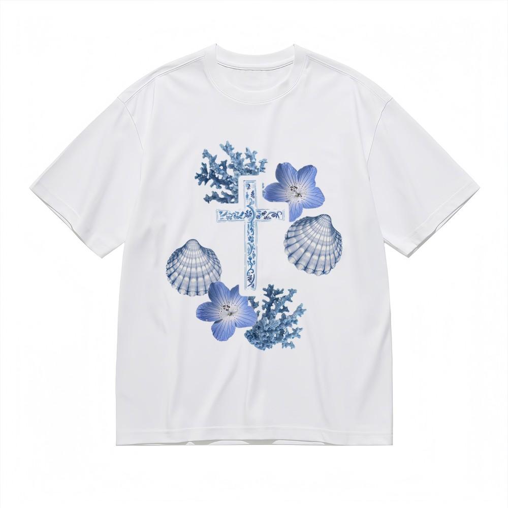 

Women s Breathable All Season Classic T-Shirt Blue Cross And Sea Elements Tee 3XL